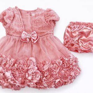 Nannette Baby Girl Dress 18 Months Pink Rosette Tulle Special Occasion 2pc-KC208